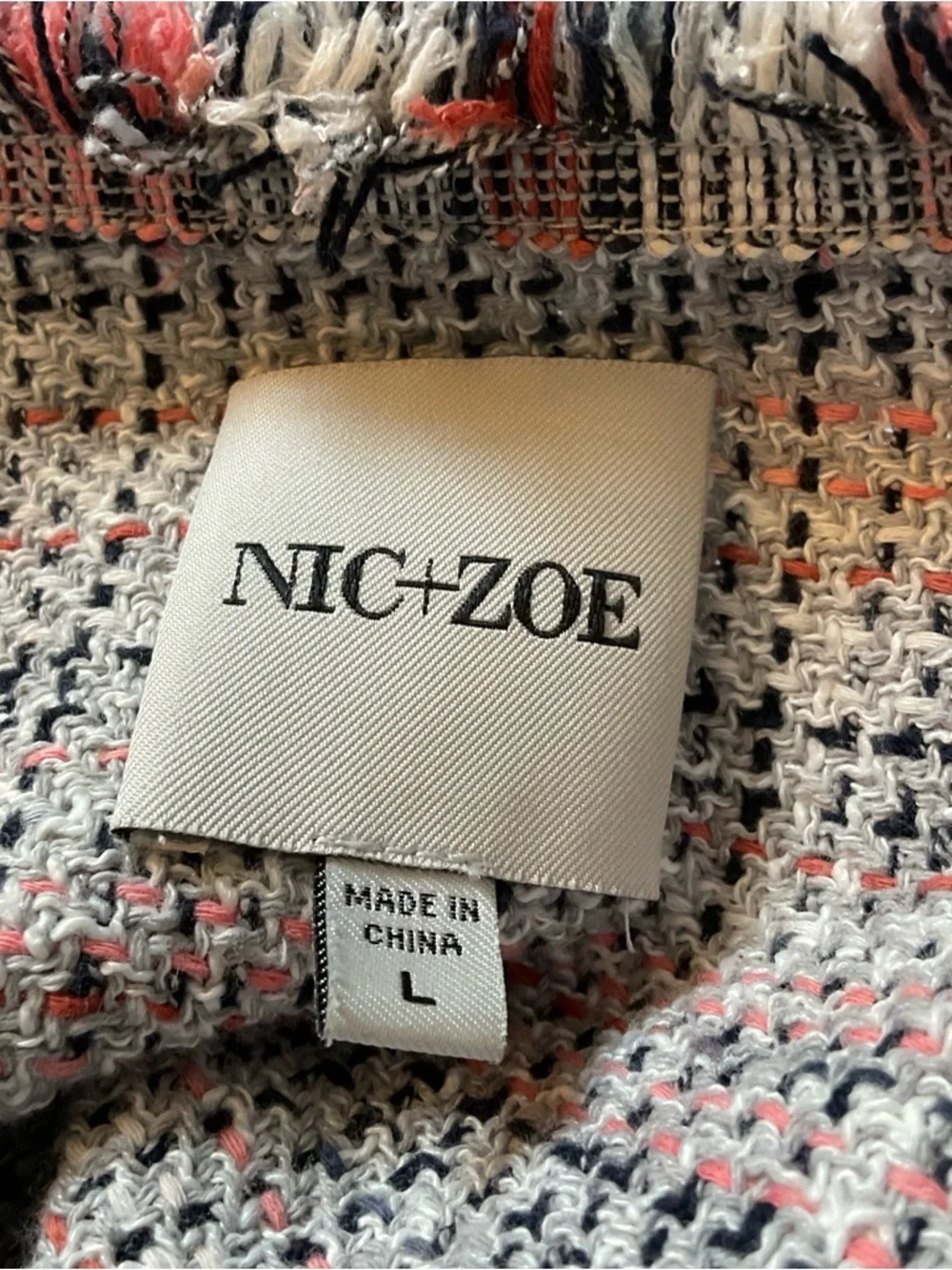 NIC+ZOE Plaid Fringe Cotton Blend Jacket Size L Fringe Professional Work Office